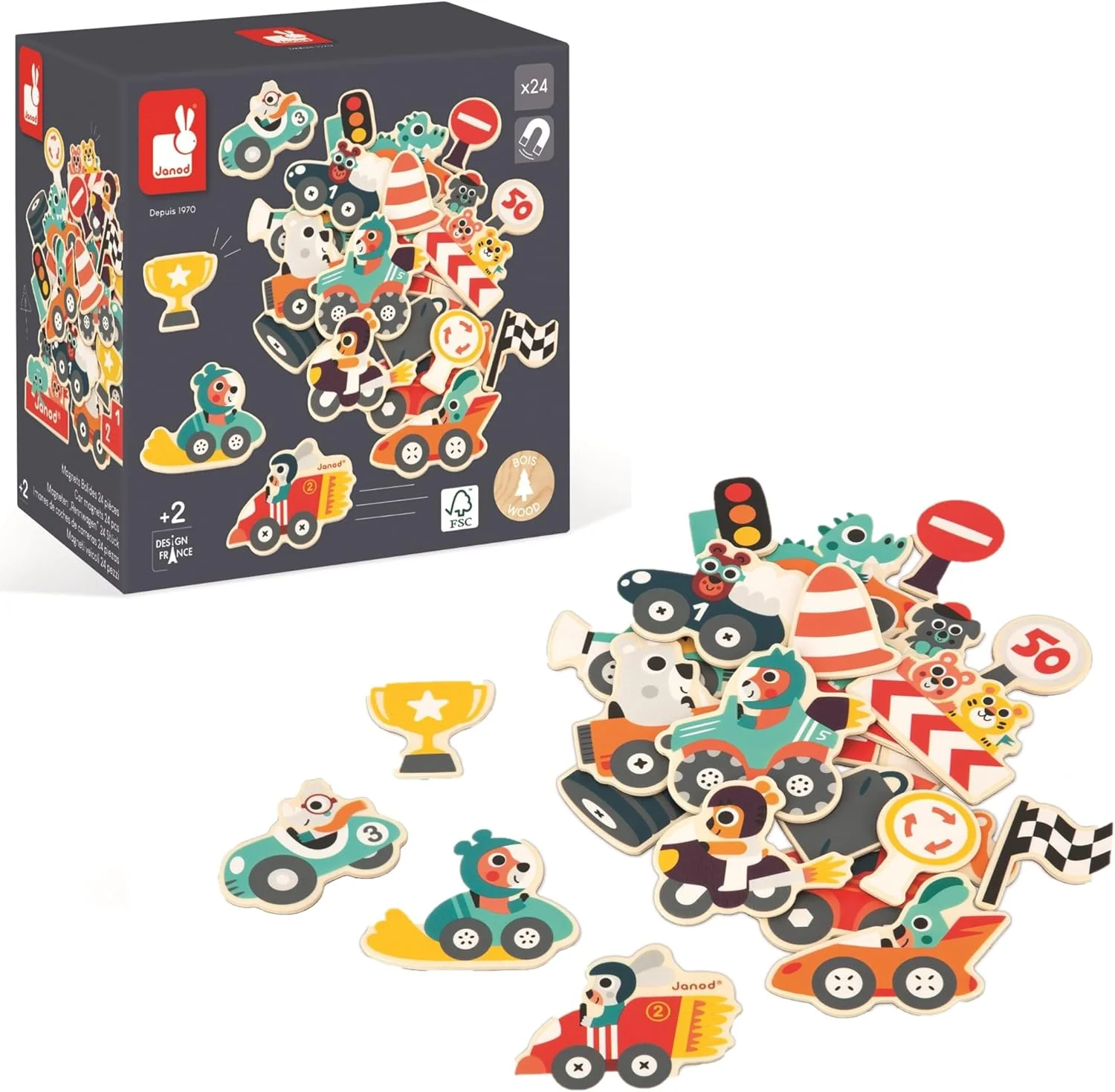 Wooden Car Magnets 24 Pieces