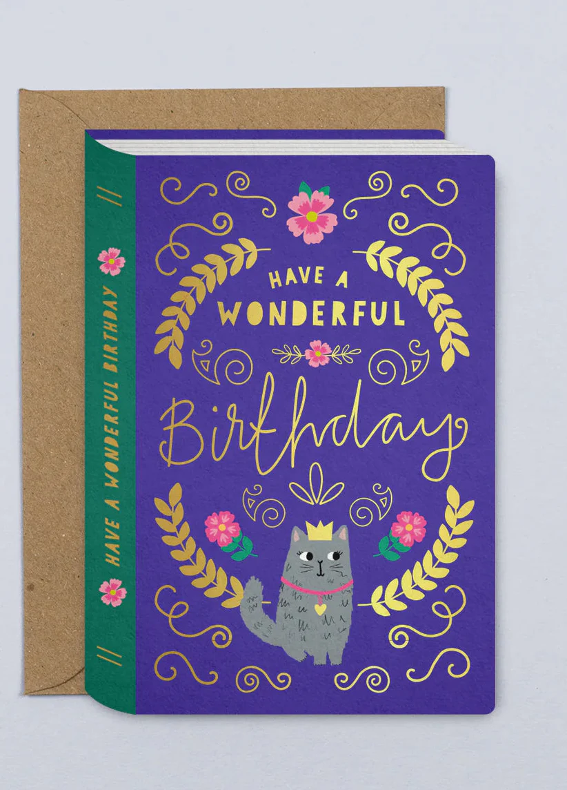 Fairytale Ornate Cat Book Birthday Card